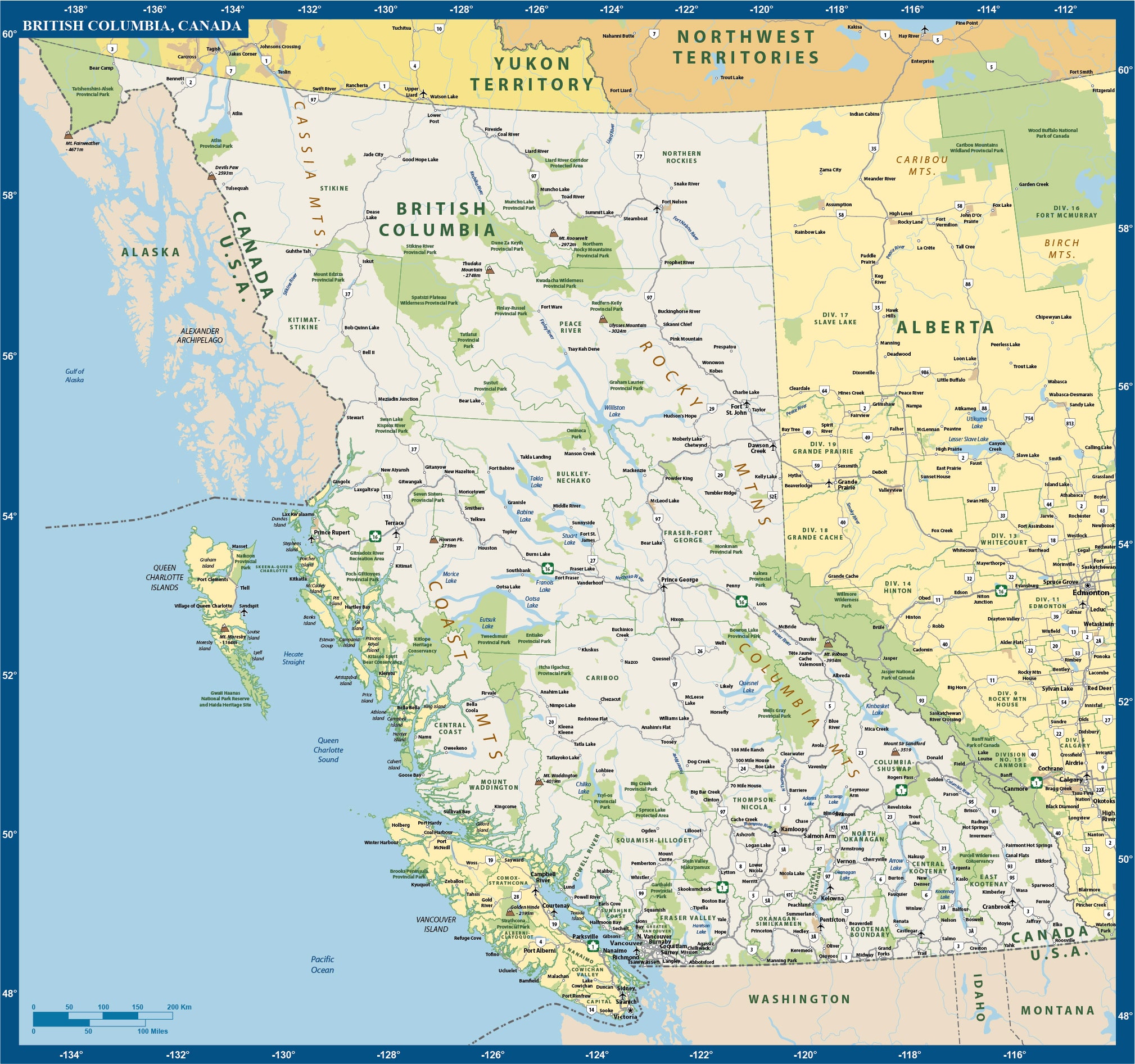 Political Map Of British Columbia Canada - United States Map
