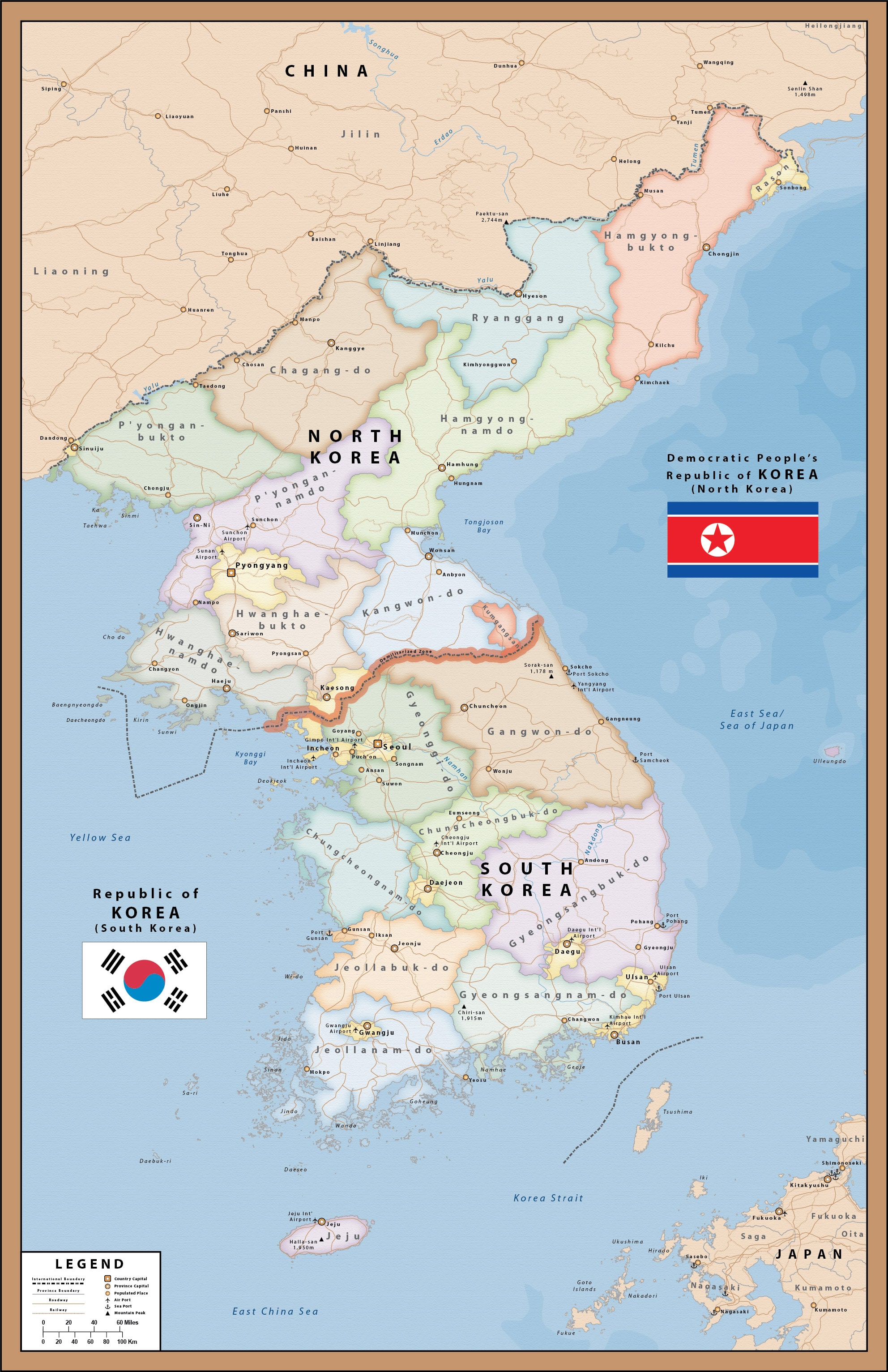 North And South Korea Map 