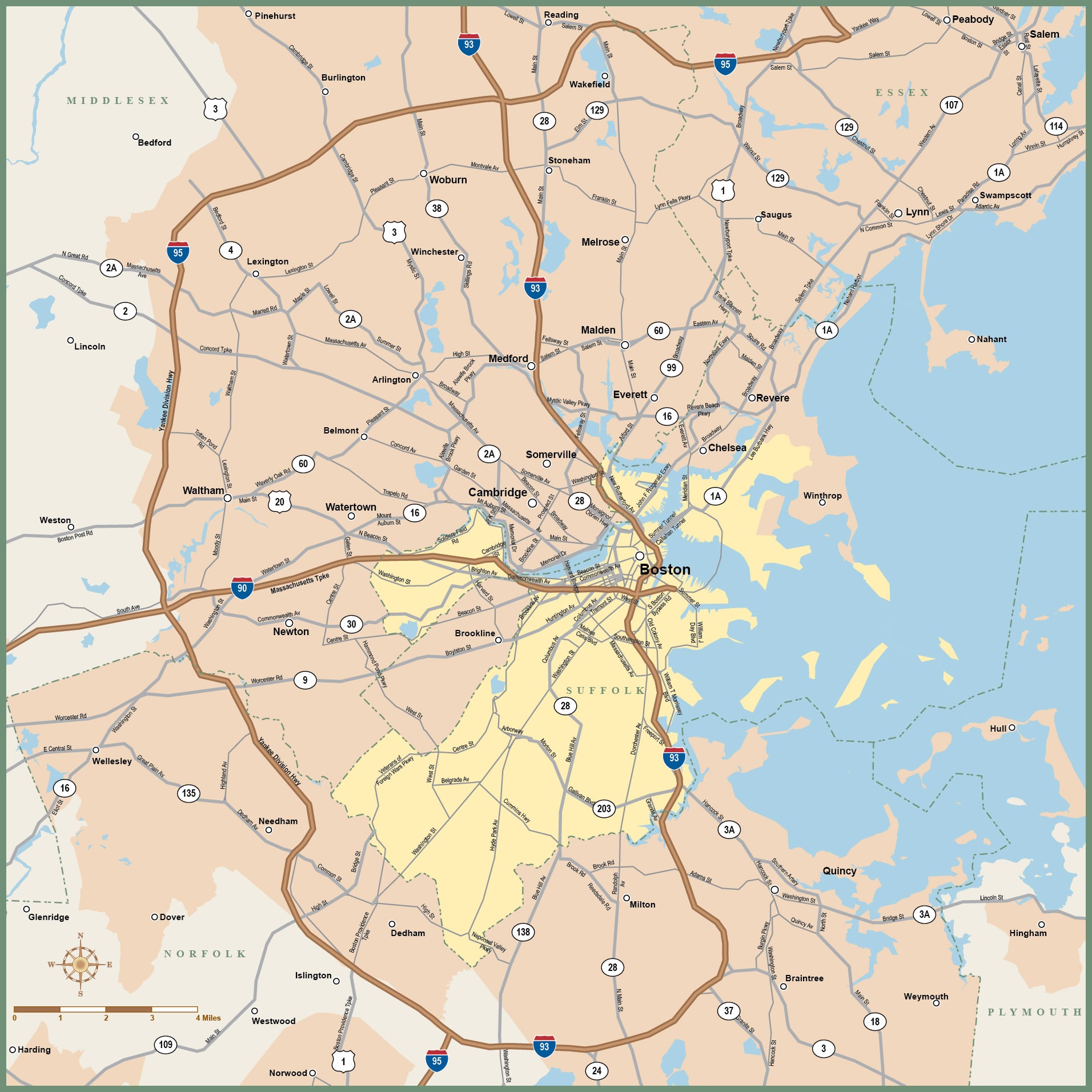 Greater Boston Map Vector