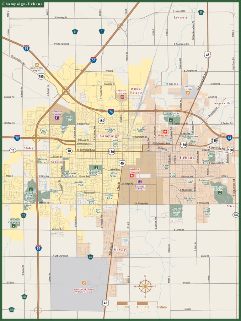 Champaign Urbana Creative Force   Champaign Urbana Metro With Local Roads Map1 768x1022 