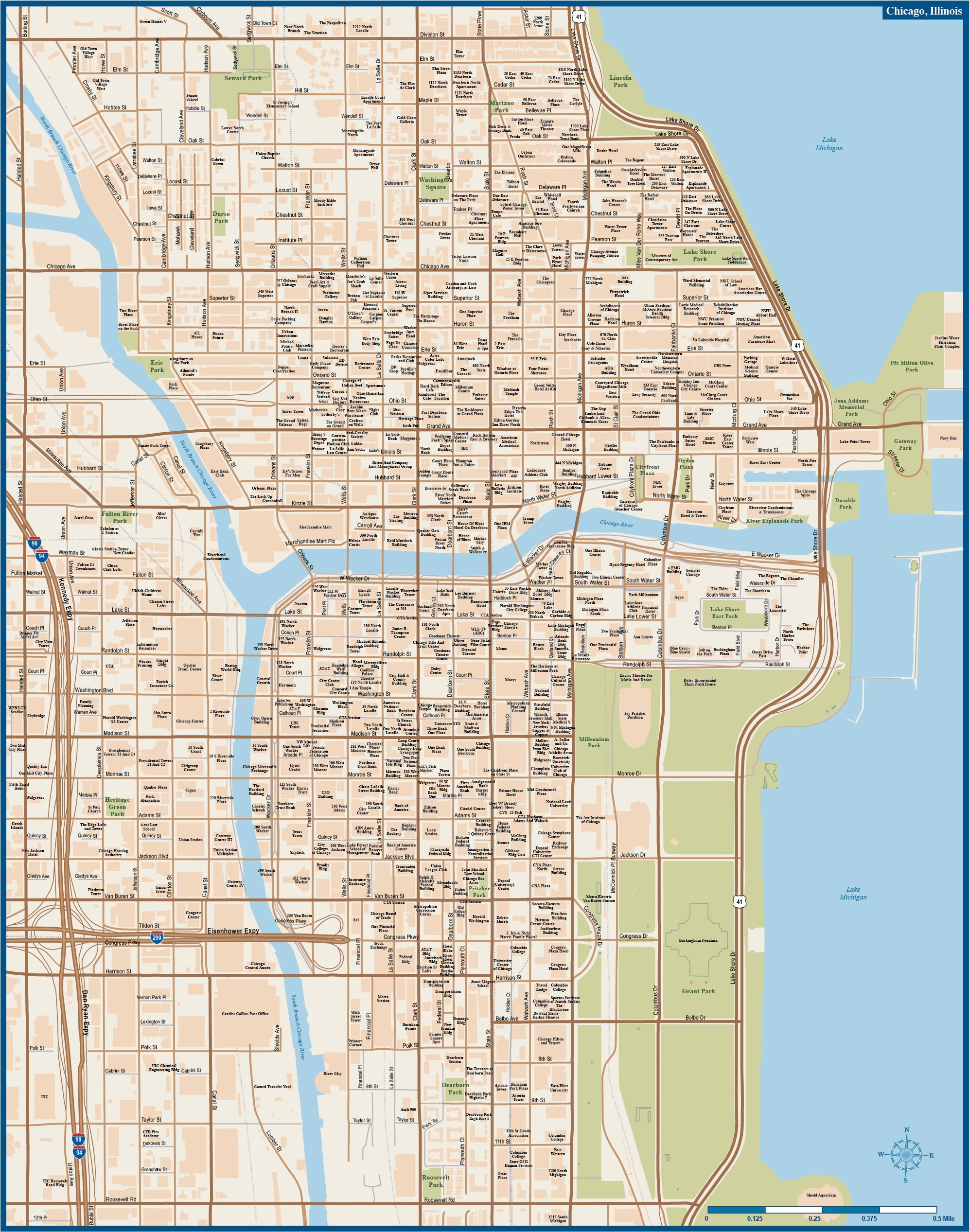 Chicago Downtown With Buildings Map1 