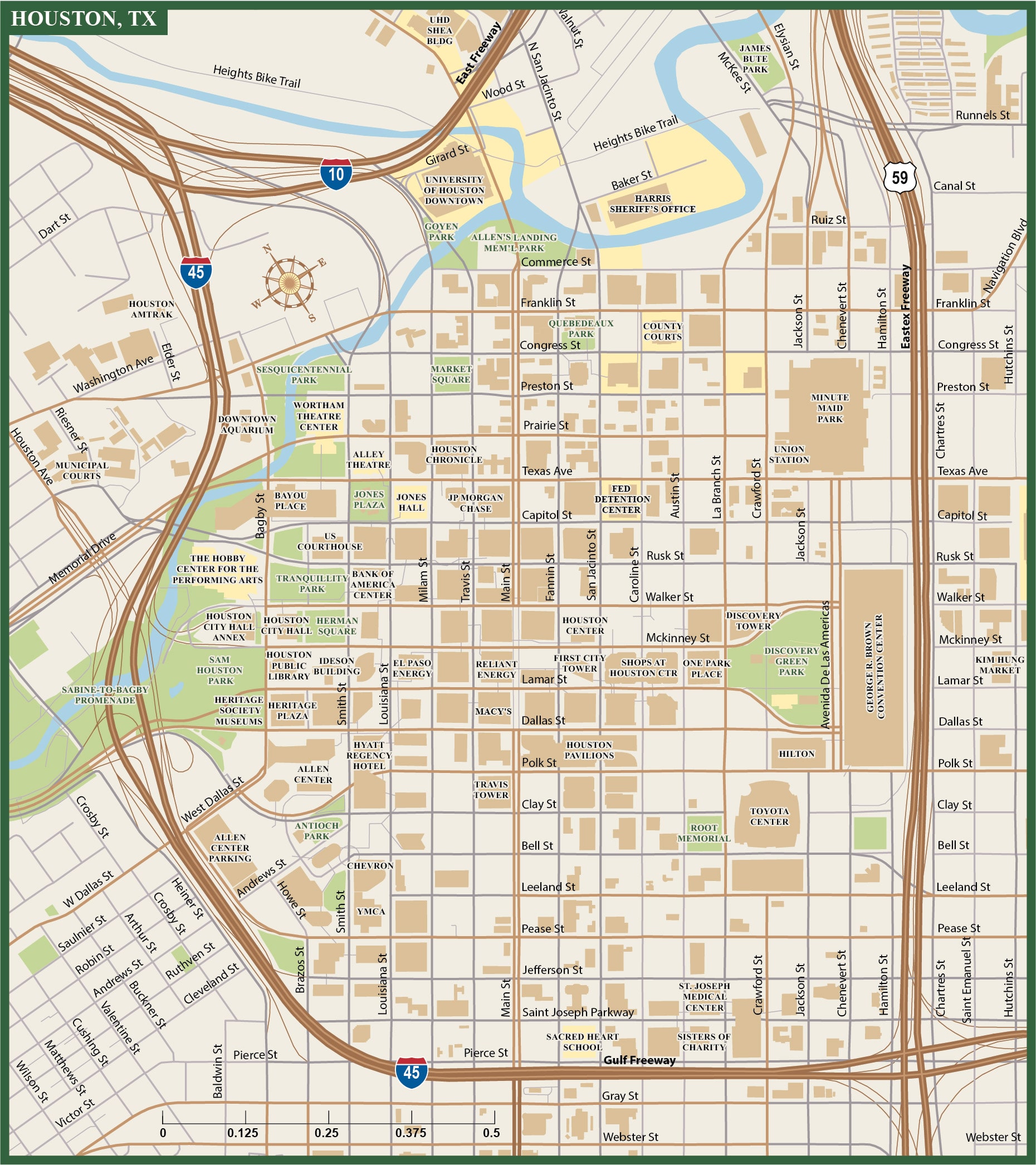 Houston Downtown Street Map Printable Map - vrogue.co