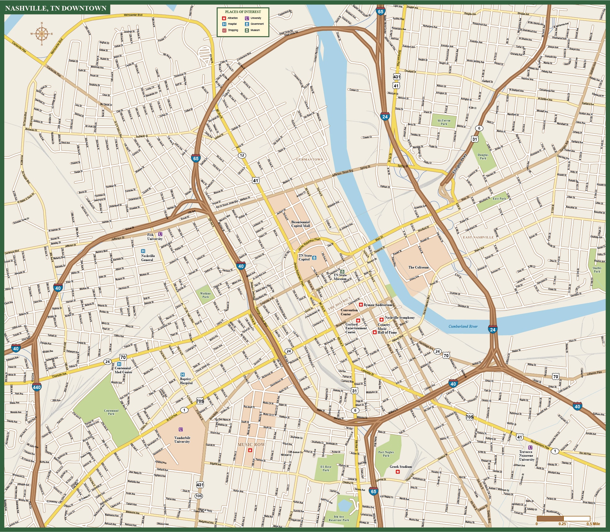 printable map downtown nashville