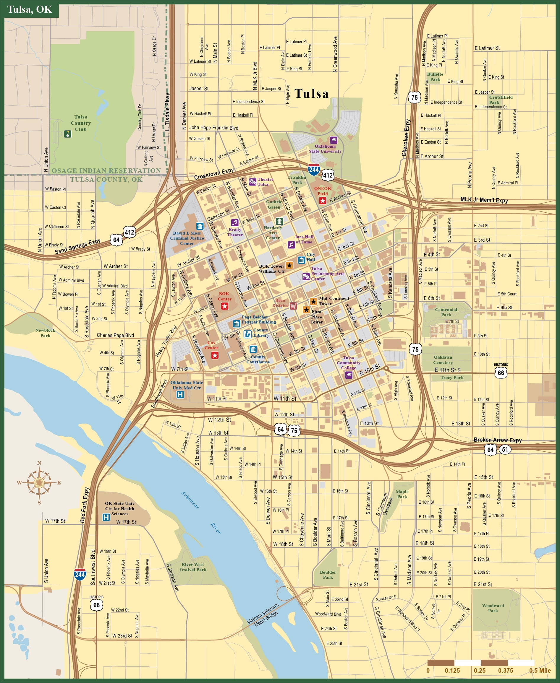 Tulsa Downtown Wall Map Laminated Wall Maps Of The World | Sexiz Pix