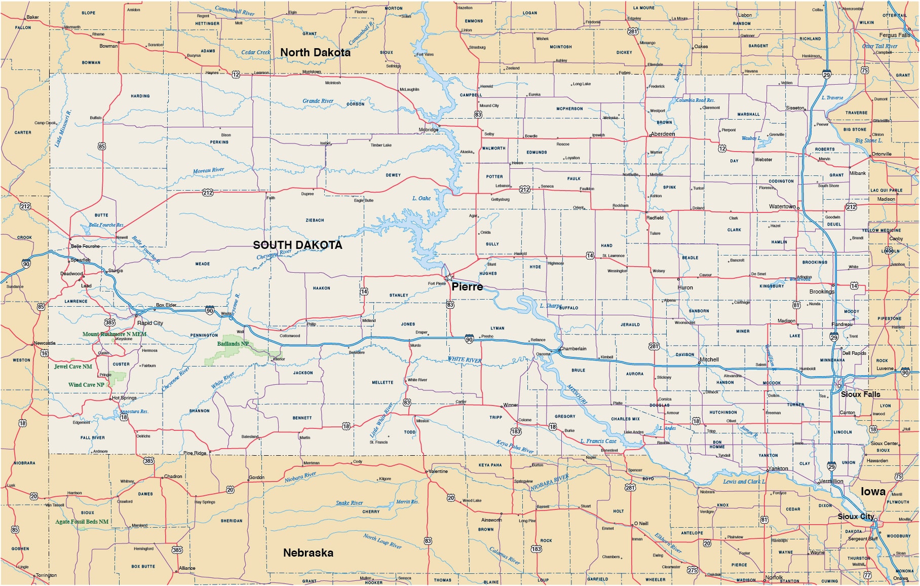 Printable South Dakota Map